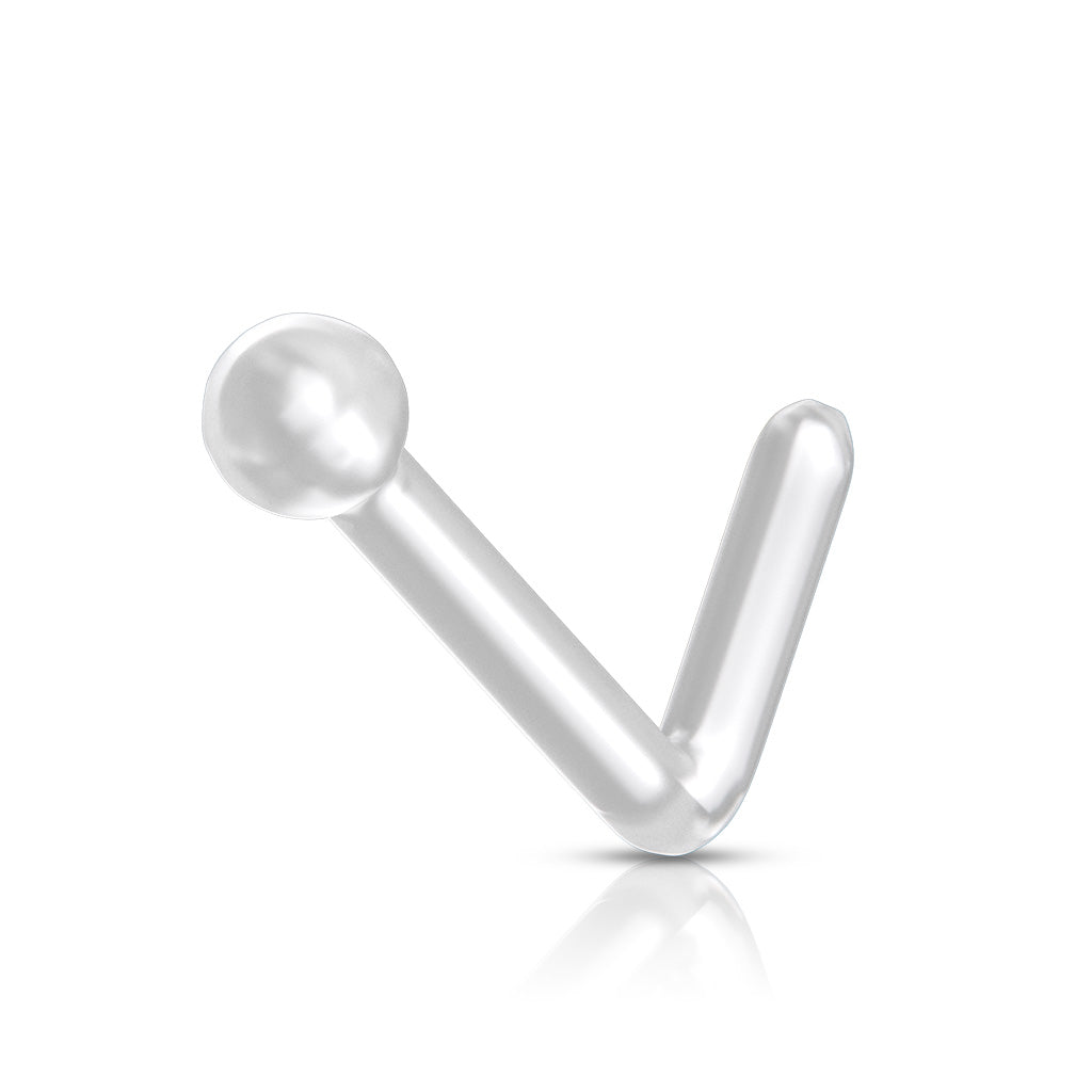 Flexible Clear L Bend Nose Ring with 2mm Ball Retainer